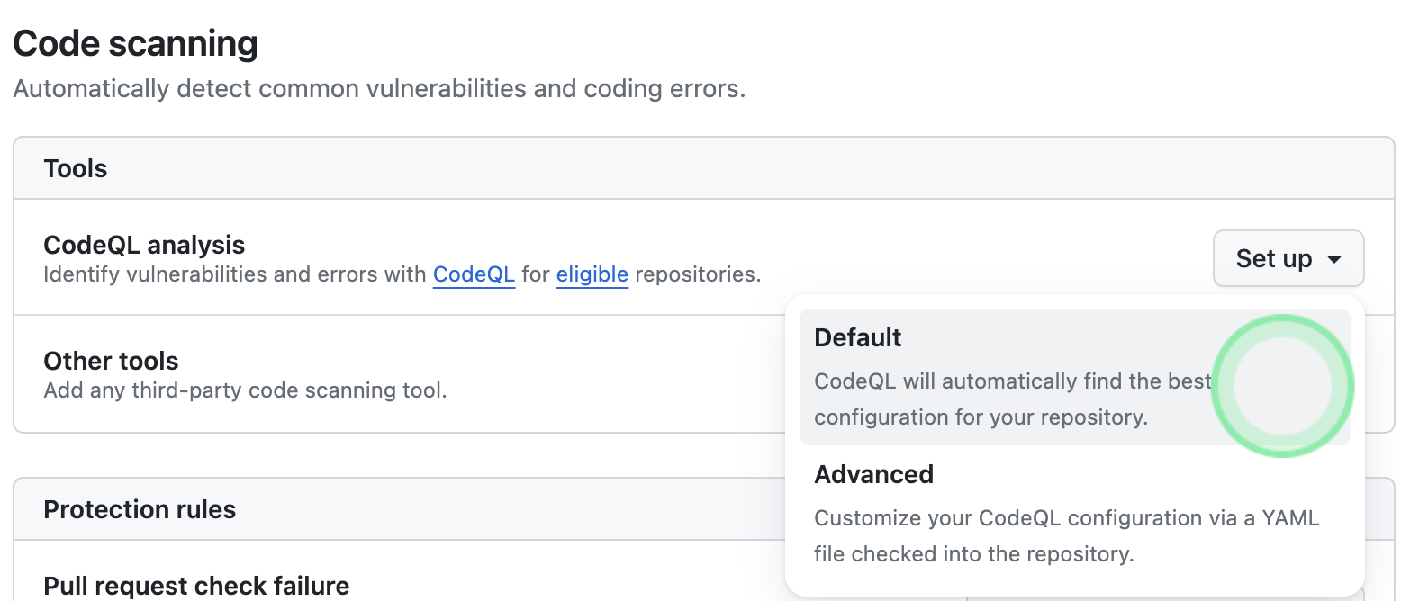 Mostrar configuração de análise CodeQL