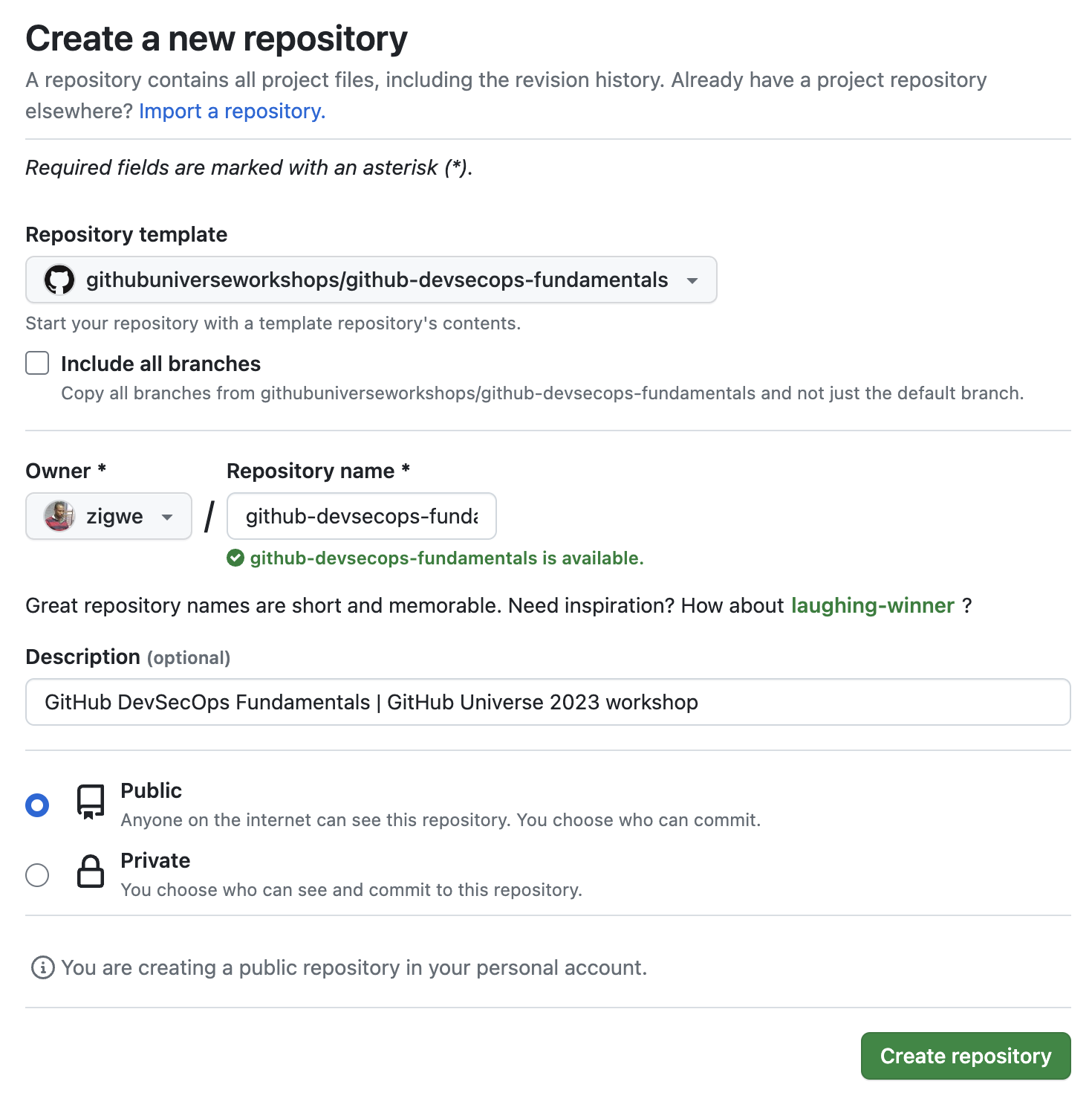 Criar um novo repositório a partir de um modelo