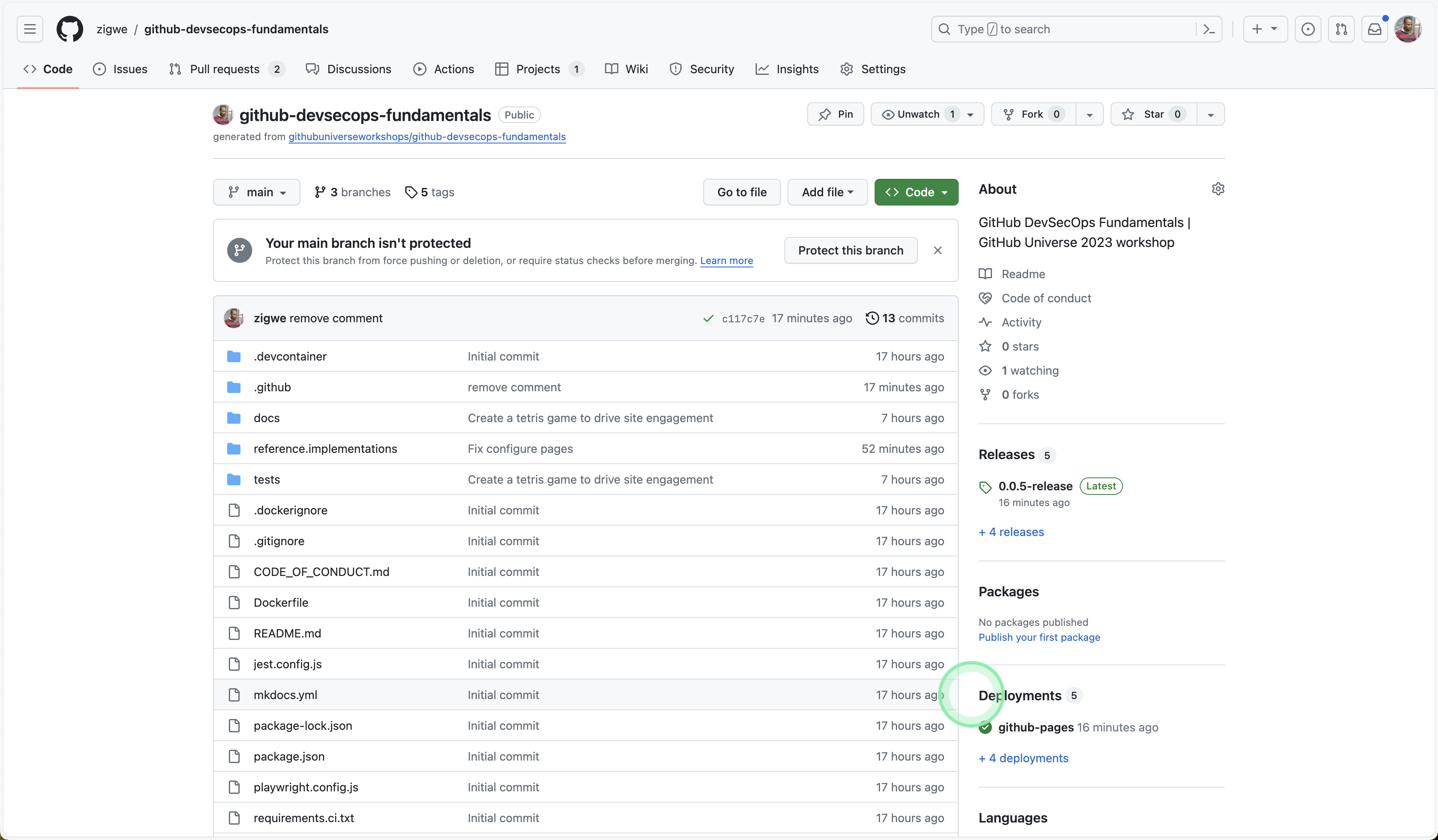 Mostrar implantação na página inicial do repositório