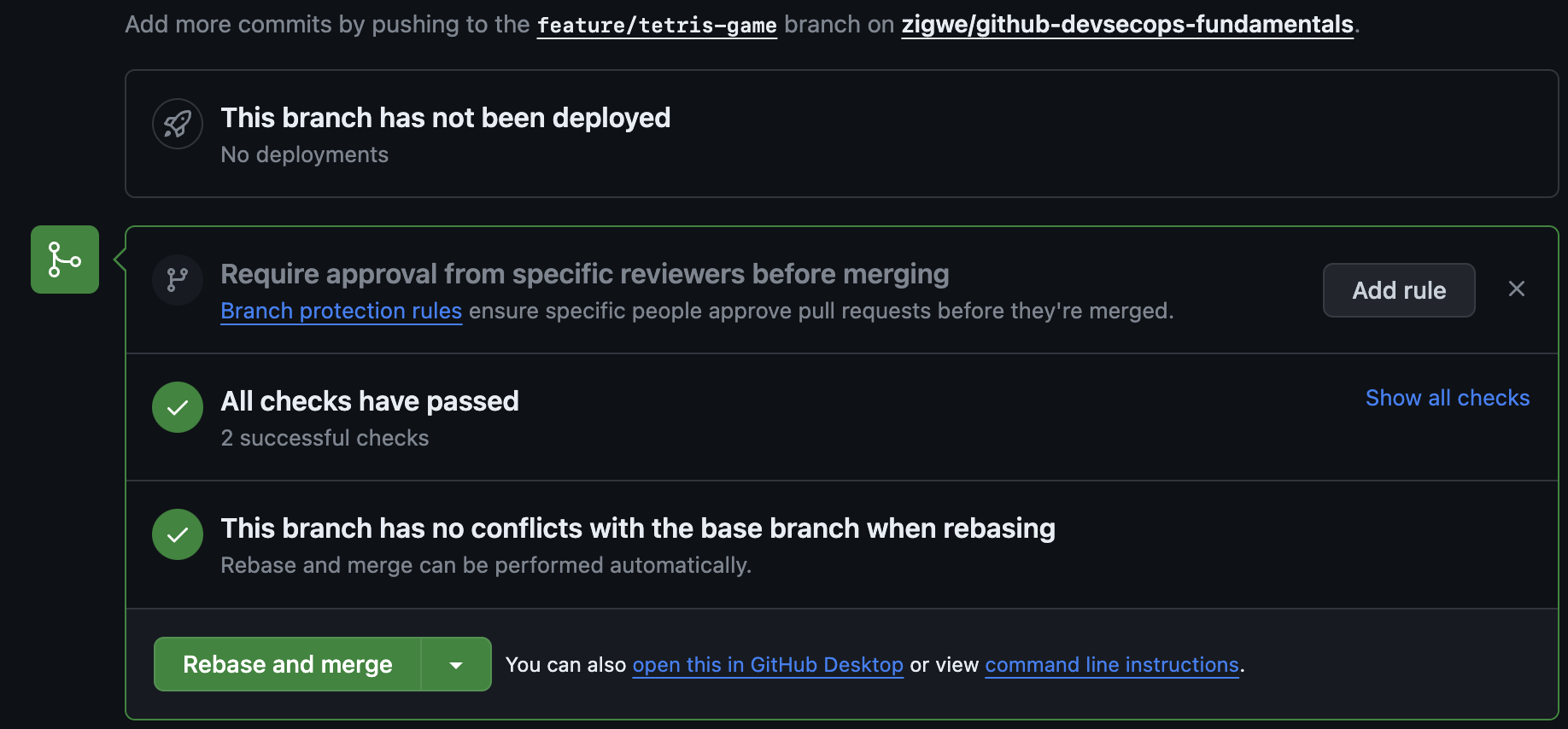Mostrar visualização de mesclagem do pull request