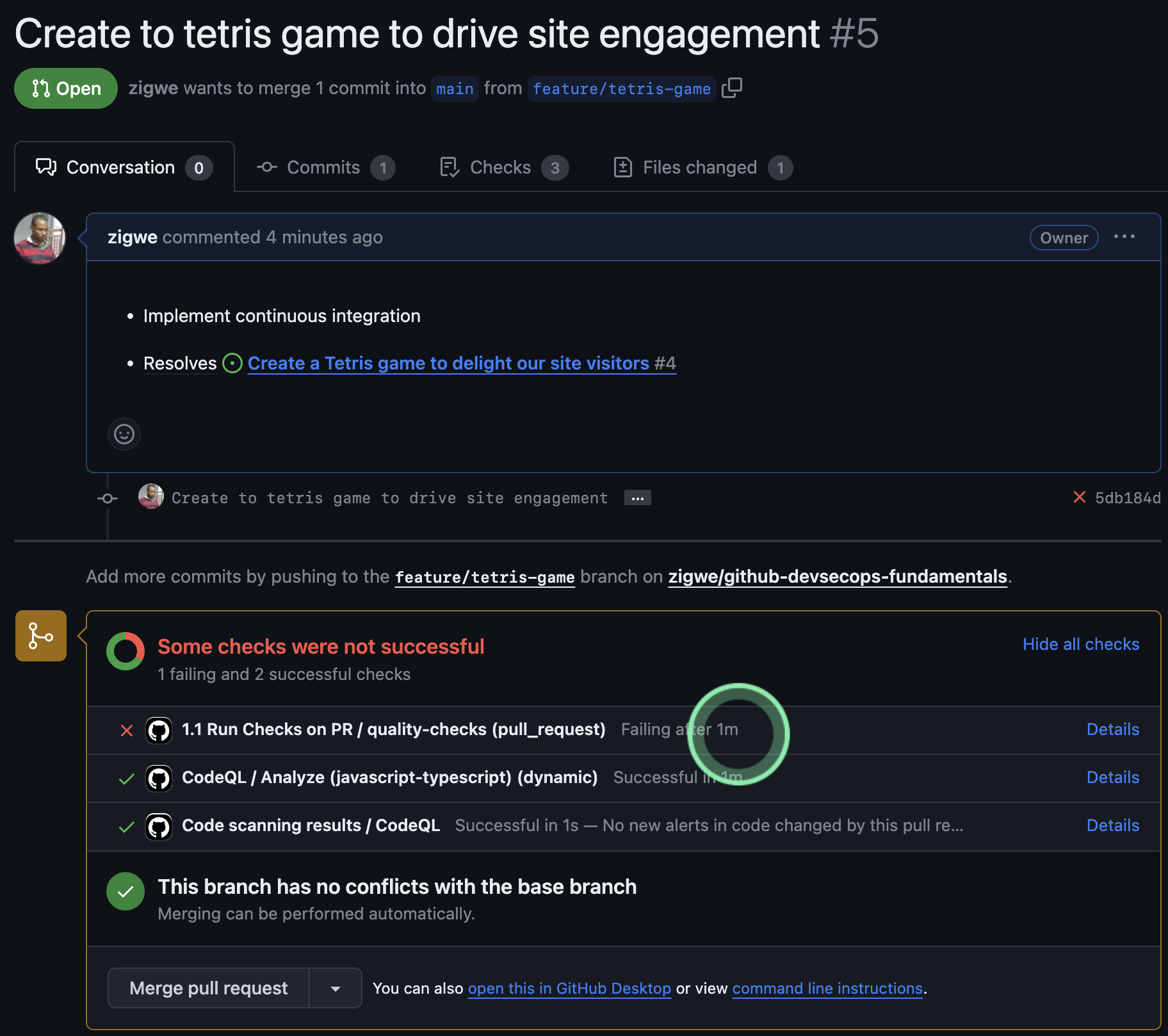 Mostrar visualização do pull request