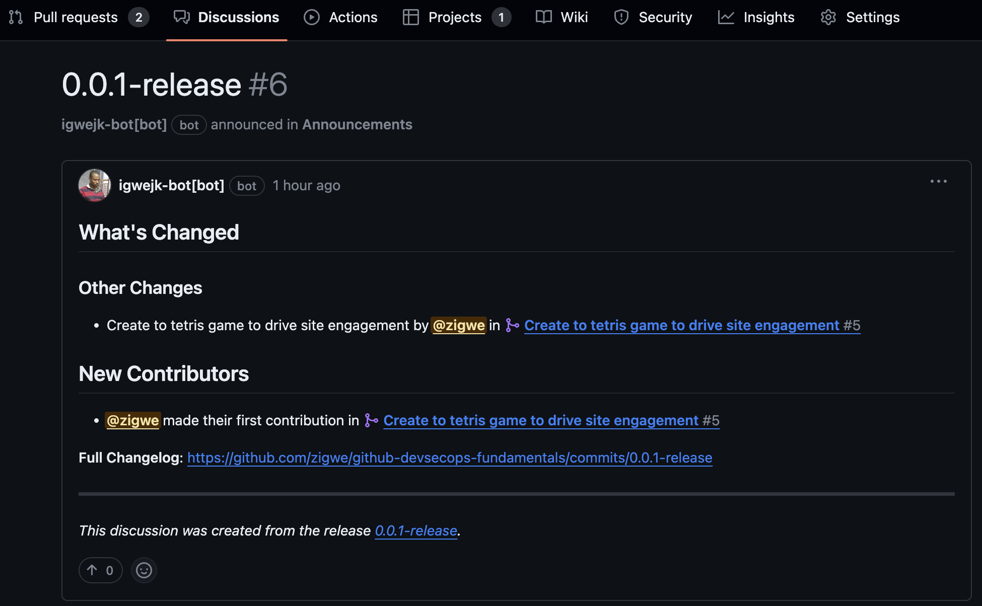 Mostrar discussão de lançamento
