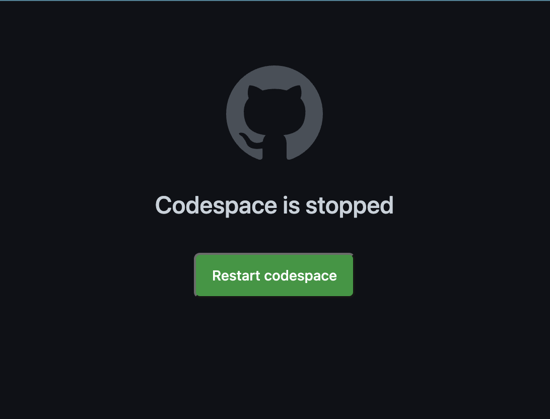 Tela mostrando "Reiniciar codespace"
